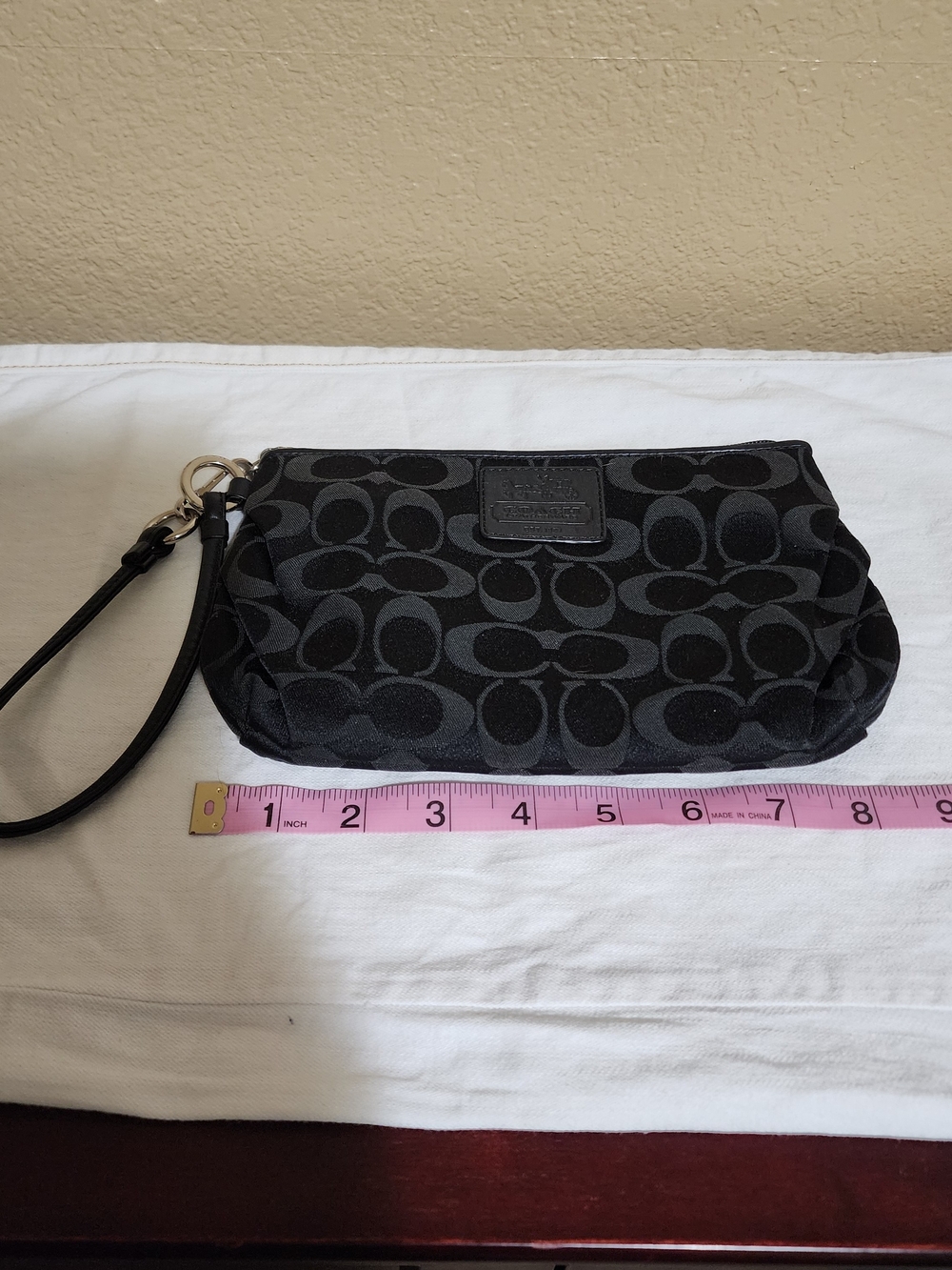 Coach Large Black Signature Canvas Wristlet Clutch Pouch